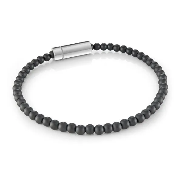 Mens Black IP Steel Sandblast Beads Bracelet
