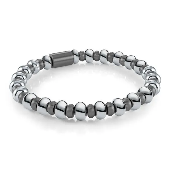 Mens Gun IP Steel 8 mm Beads Bracelet