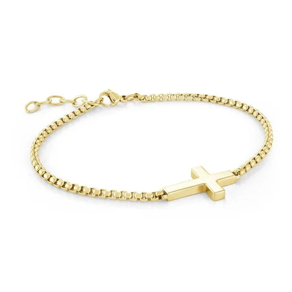 Mens Gold IP Steel Round Box Bracelet, 7.5+1\