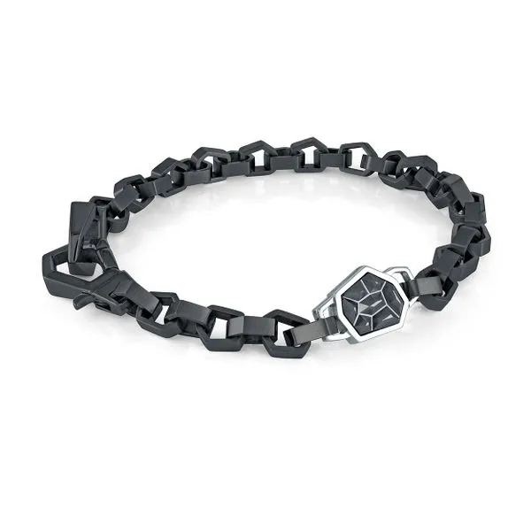 Mens Black IP Steel Geometric Links Bracelet, 8