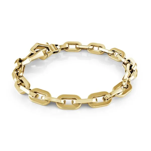 Mens Gold IP Steel Brushed Round Links Bracelet