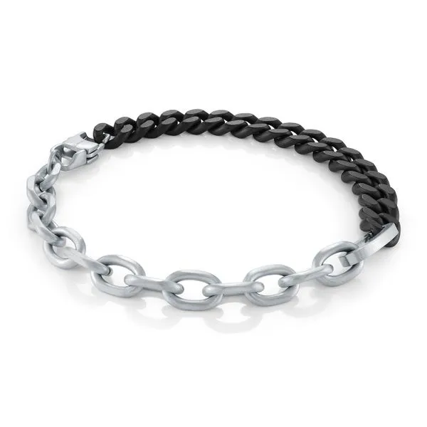 Mens Gun IP Steel 7 mm Oval & 8 mm Curb Bracelet