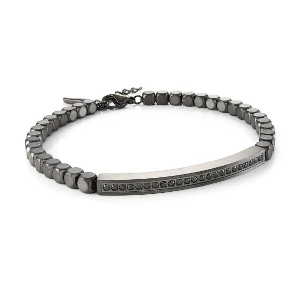 Mens Gun IP Steel, Onyx, & Black CZ Bracelet