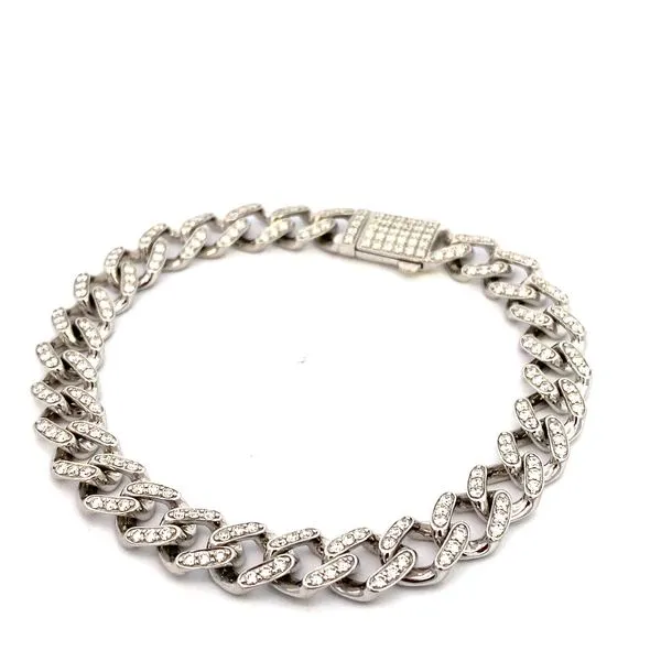 Mens White Gold Diamond Link Bracelet, 3.64Cttw, 8.5\