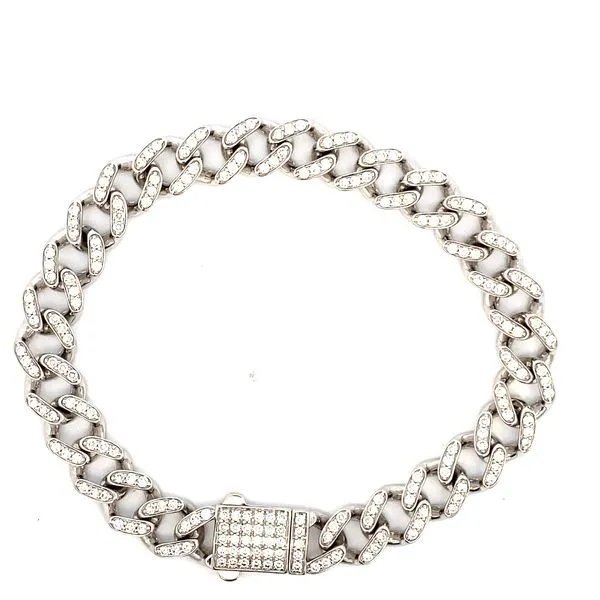 Mens White Gold Diamond Link Bracelet, 3.64Cttw, 8.5\