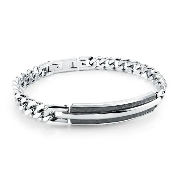Men's Black IP Steel ID Plate Curb Bracelet SVS Fine Jewelry Oceanside, NY