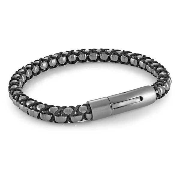 Men's Stainless Steel & Cord Box Link Bracelet SVS Fine Jewelry Oceanside, NY