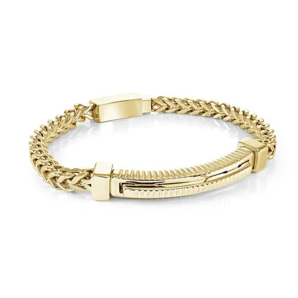 Men's Gold IP Steel ID Square Franco Bracelet SVS Fine Jewelry Oceanside, NY