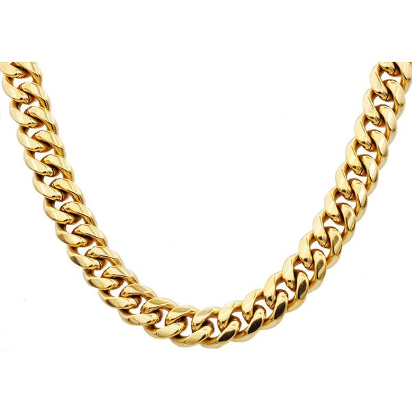Gold Plated Stainless Steel Cuban Link Chain Necklace SVS Fine Jewelry Oceanside, NY