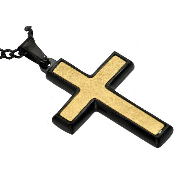 Men's Gold And Black Stainless Steel Cross Pendant SVS Fine Jewelry Oceanside, NY