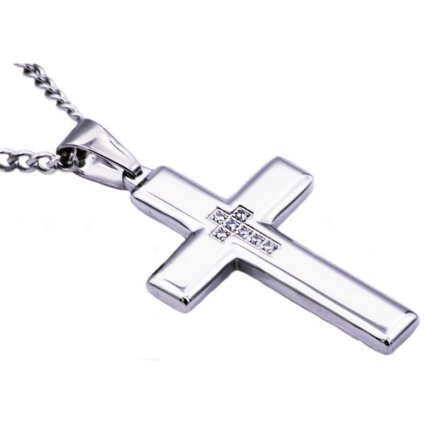 Men's Stainless Steel Cross Pendant With Cubic Zirconia SVS Fine Jewelry Oceanside, NY