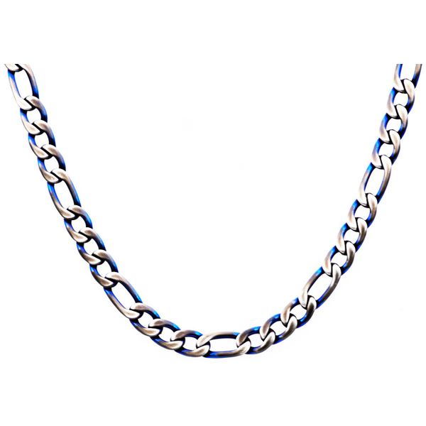 Men's Blue Stainless Steel Figaro Link Chain Necklace SVS Fine Jewelry Oceanside, NY