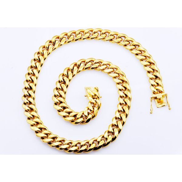 Men's 14 mm Gold Stainless Steel Cuban Link Necklace Image 2 SVS Fine Jewelry Oceanside, NY