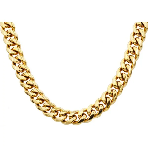 Men's 14 mm Gold Stainless Steel Cuban Link Necklace SVS Fine Jewelry Oceanside, NY