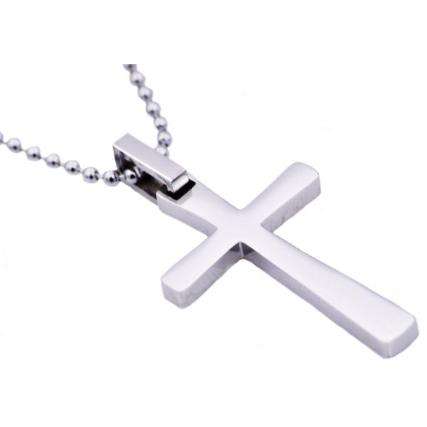 Men's Polished Stainless Steel Small Cross Necklace SVS Fine Jewelry Oceanside, NY