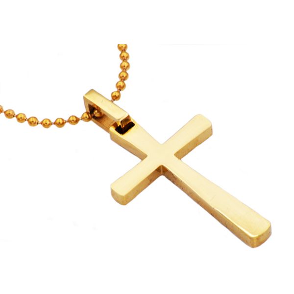 Mens Gold Stainless Steel Small Cross Pendant Necklace SVS Fine Jewelry Oceanside, NY
