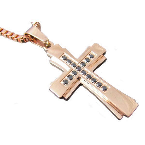 Men's Rose Stainless Steel Cross Pendant Necklace SVS Fine Jewelry Oceanside, NY