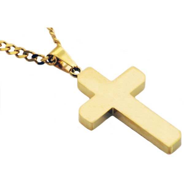 Men's Gold Stainless Steel Cross Pendant SVS Fine Jewelry Oceanside, NY