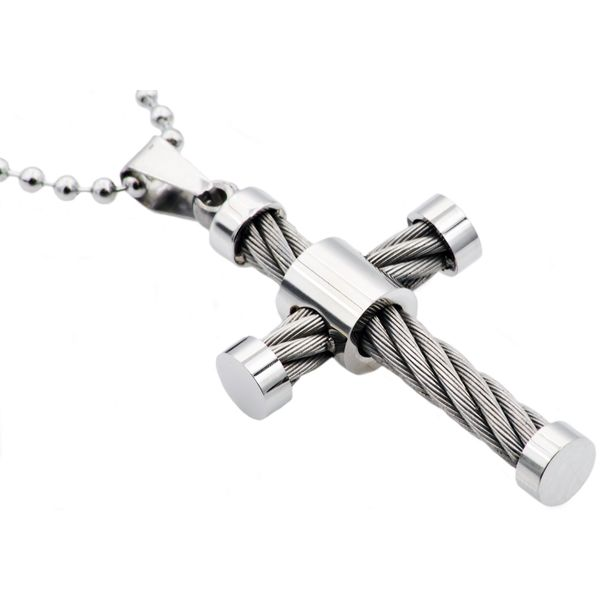 Men's Stainless Steel Cable Cross Pendant Necklace SVS Fine Jewelry Oceanside, NY