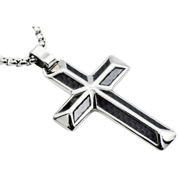 Men's Men's Carbon Fiber Stainless Steel Cross Pendant SVS Fine Jewelry Oceanside, NY