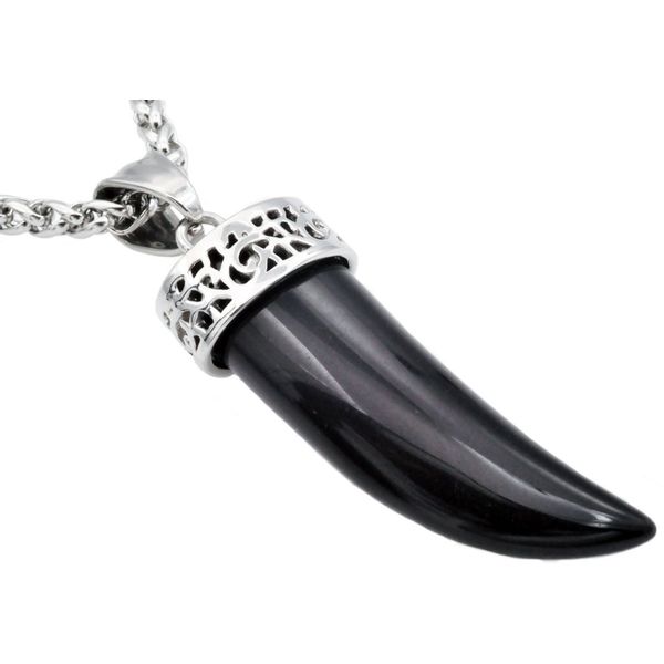 Men's Genuine Onyx Stainless Steel Horn Pendant SVS Fine Jewelry Oceanside, NY