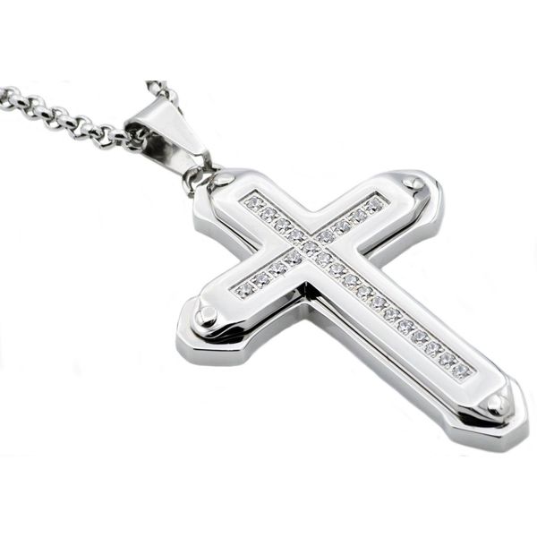 Men's Stainless Steel Cross Pendant With Cubic Zirconia SVS Fine Jewelry Oceanside, NY