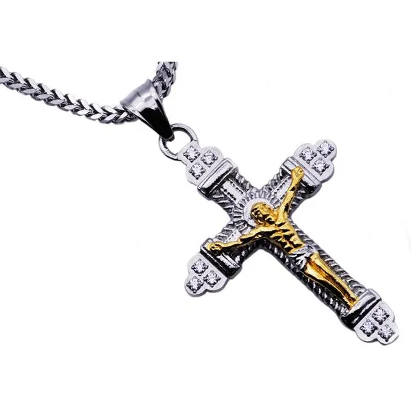 Men's Gold Plated Stainless Steel Cross Pendant SVS Fine Jewelry Oceanside, NY