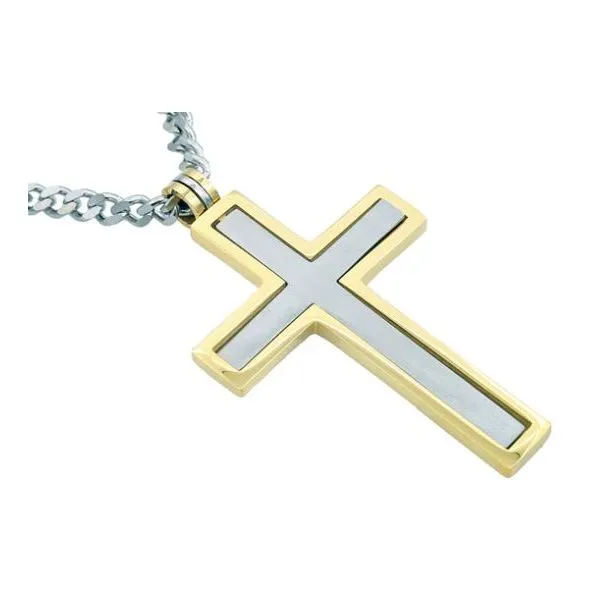 Men's Gold Stainless Steel Cross Pendant SVS Fine Jewelry Oceanside, NY