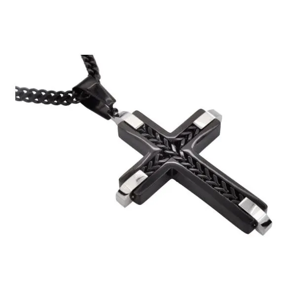 Men's Black Stainless Steel Cross Pendant Necklace SVS Fine Jewelry Oceanside, NY