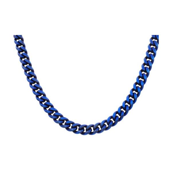 Men's Blue Stainless Steel Cuban Chain Necklace SVS Fine Jewelry Oceanside, NY