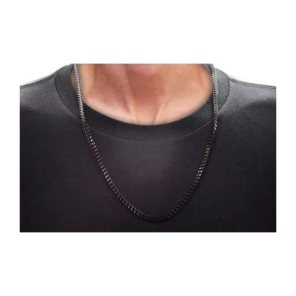 Mens Black Stainless Steel Franco Link Necklace