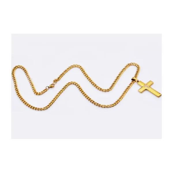 Men's Gold Plated Stainless Steel Cross Pendant Image 2 SVS Fine Jewelry Oceanside, NY