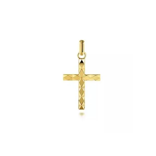 Gabriel Geo Yellow Gold Faceted Cross Pendant SVS Fine Jewelry Oceanside, NY