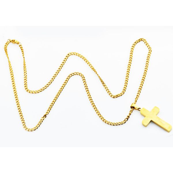 Men's Gold Stainless Steel Cross Pendant Image 2 SVS Fine Jewelry Oceanside, NY