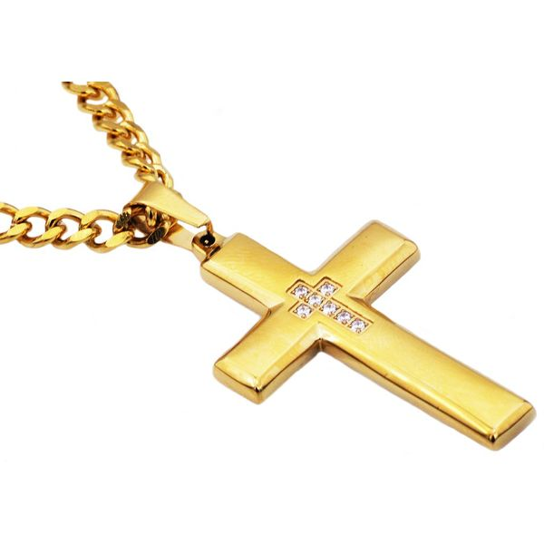 Men's Gold Plated Stainless Steel Cross Pendant SVS Fine Jewelry Oceanside, NY