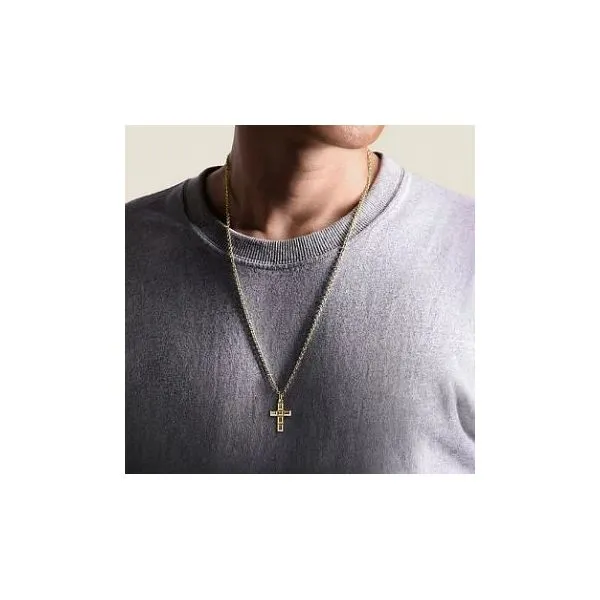 Gabriel & Co. Geo Men's Yellow Gold Cross Pendant Image 2 SVS Fine Jewelry Oceanside, NY