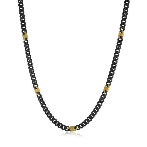 Men's Gold & Black IP Steel 6 mm Curb Chain, 22