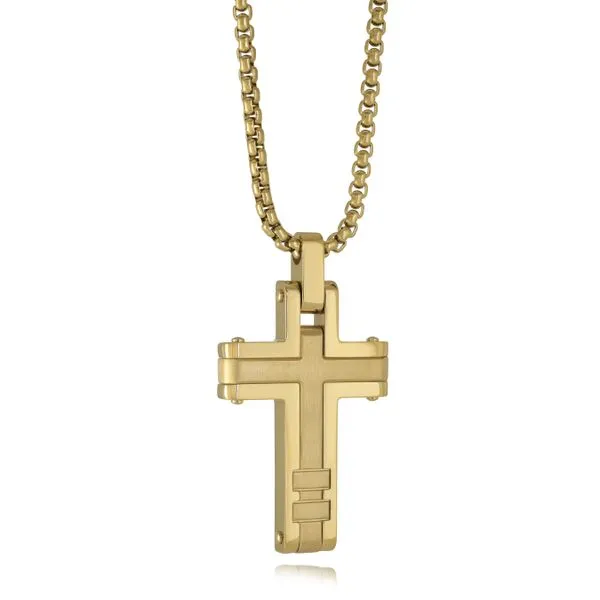 Men's Gold IP Steel Brushed Cross, 22