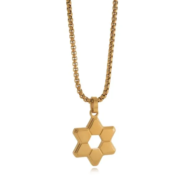 Men's Gold IP Steel Star Of David Pendant SVS Fine Jewelry Oceanside, NY