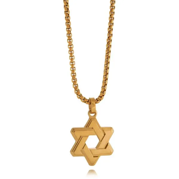 Men's Gold IP Steel Star Of David Pendant SVS Fine Jewelry Oceanside, NY