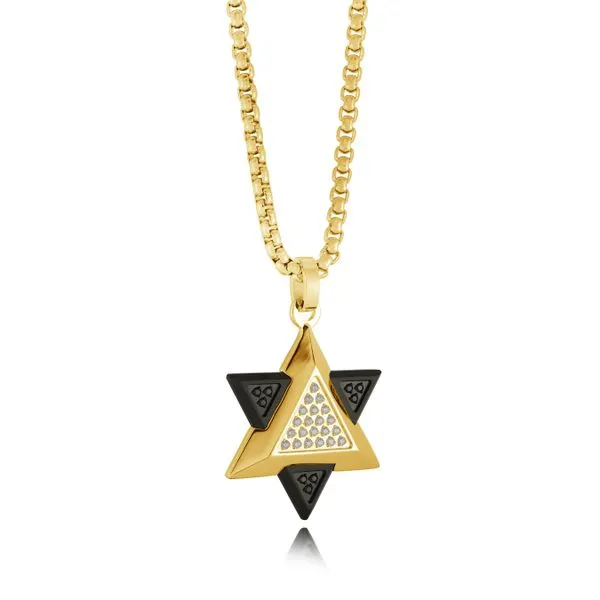 Men's Gold & Black IP Steel Star Of David Pendant SVS Fine Jewelry Oceanside, NY