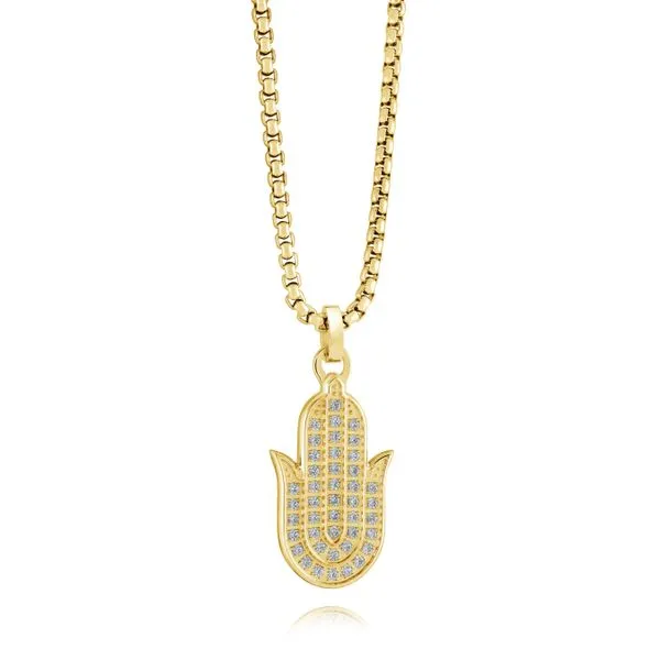 Men's Gold IP Steel & CZ Hamsa Pendant SVS Fine Jewelry Oceanside, NY