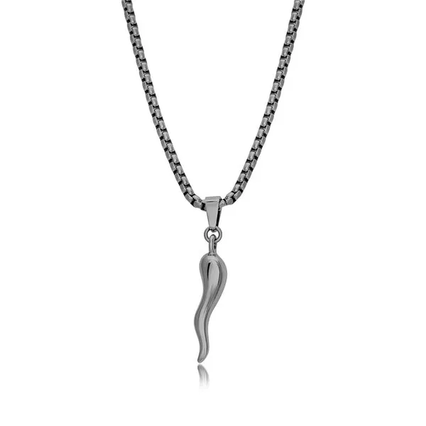 Men's Gun IP Steel Matte Horn Pendant, 22