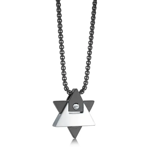 Men's Black IP Steel Star Of David Necklace, 22