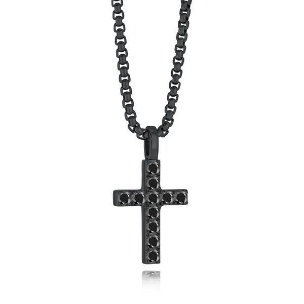 Men's Gun IP Steel & Black CZ Cross, 22
