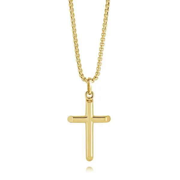 Mens Gold IP Steel Polished Cross Necklace, 22\