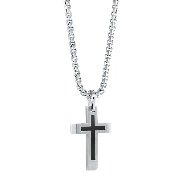 Men's Black IP Steel Center Cross Necklace SVS Fine Jewelry Oceanside, NY