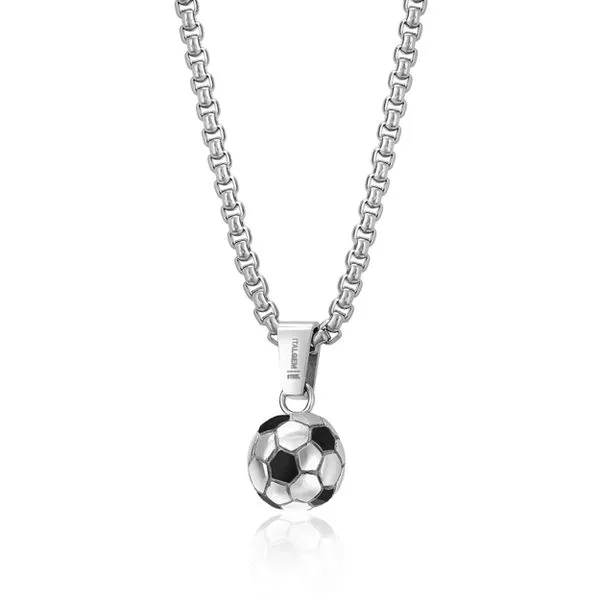 Mens Stainless Steel Soccer Ball Necklace