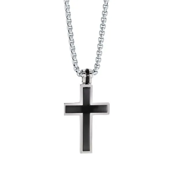 Mens Black IP Steel Brushed Cross