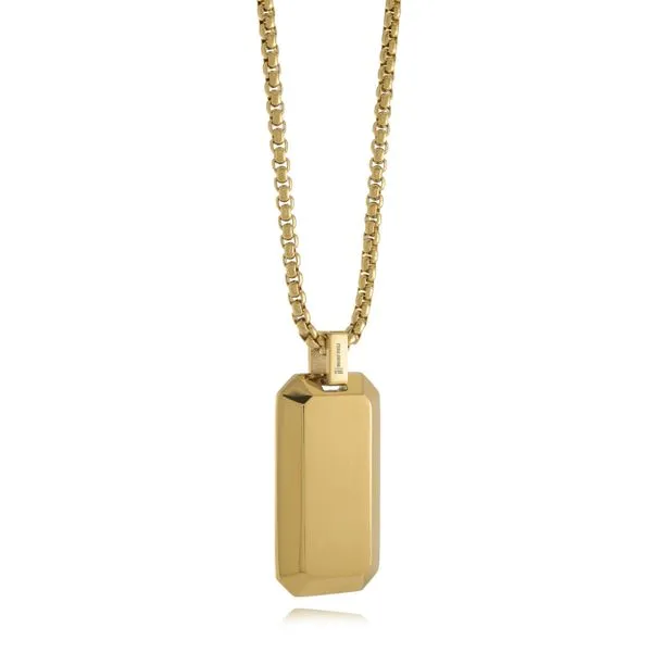 Men's Gold IP Steel Brushed Dogtag Necklace, 20